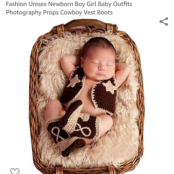 Fashion Unisex Newborn Boy Girl Baby Outfits Photography Props Cowboy Vest Boots